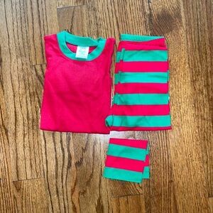 Red and green size 4 kids pajamas (unisex) with extra material to appliqué NWT